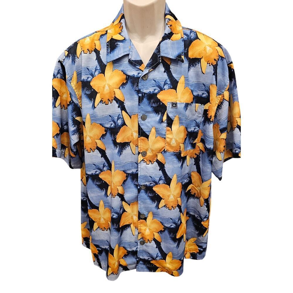 Vintage 90s quiksilver sz L hawaiin vacation island hibiscus button up EUC